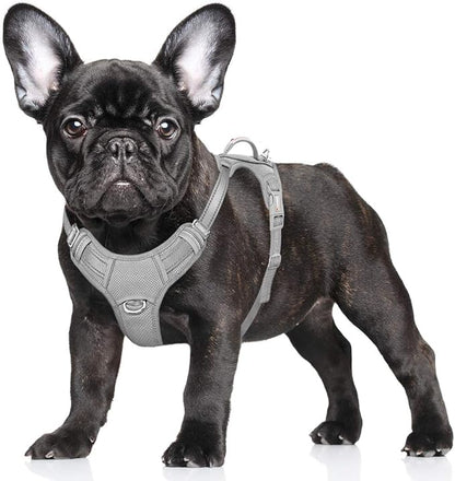 BARKBAY No Pull Dog Harness Large Reflective Dog Harness with Front Clip and Easy Control Handle for Walking Training Running with ID tag Pocket(Grey,S) BARKBAY
