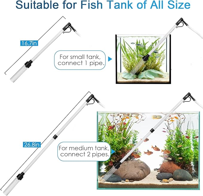 hygger Gravel Vacuum for Aquarium, Aquarium Siphon Vacuum Cleaner for Fish Tank Gravel and Sand Cleaning, Remove Dirt, Water Change, Aquarium Gravel Cleaner with Adjustable Water Flow (S) hygger