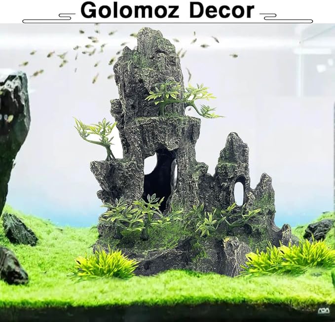 Aquarium Decorations Large and Tall Large Aquarium Decorations for Fish Tank Decorations Fish Tank Ornaments Mountain View Stone Ornament Tree Rock Cave Artificial Fish Tank Ornament GOLOMOZ