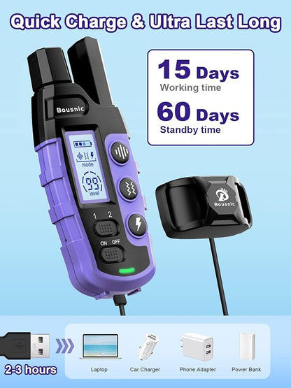 BOUSNIC Dog Shock Collar 2 Dogs (5-120Lbs) - 3300 ft Waterproof Training Collar for Dogs Large Medium Small with Rechargeable Remote, Beep (1-8) Vibration (1-16) and Humane Shock (1-99) Modes - PAWPICO