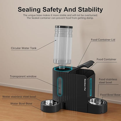 Gardner Pet Automatic Gravity Cat Food Feeder and Water Dispenser Stainless Steel Two-in-One Set Large Capacity Dispenser for Pets Dogs, Puppies, Kittens - PAWPICO