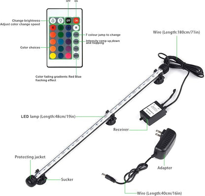 Fish Tank Lights, LED Underwater Aquarium Light, RGB Submersible Aquarium Lights, Waterproof Color Changing Tank Lights Dim Adjustable Remote Control, 19 inch S+SMIFUL