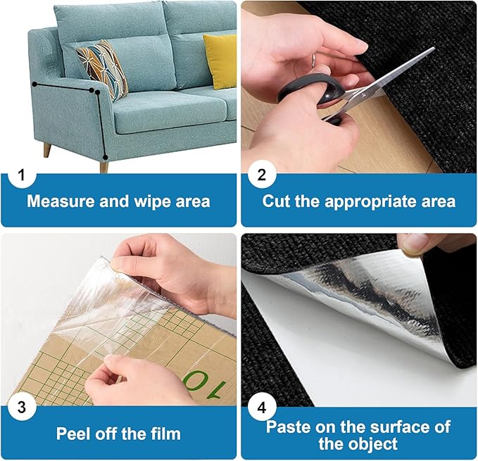 Cat Scratch Furniture Protector Pads with Self-adhesive Backing, 98.5"X15.8" Black Randomly Cutting Trimmable Cat Scratch Carpet Mat Post Tree Shelves Cover Replacement for Sofa,Wall,Couch,Door,Corner - PAWPICO