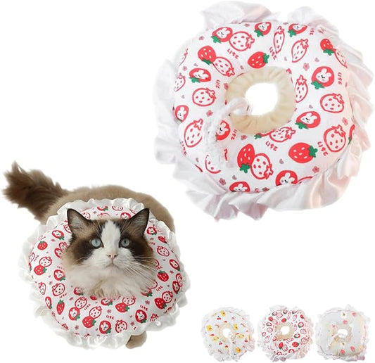 Cute Cat Recovery Collar Soft Adjustable Cats Cone Anti-Bite Pet Neck Pillow Easy to Wear Prevent Lick Wound After Surgery Injury (M(14-22lb),Red) Jatmira