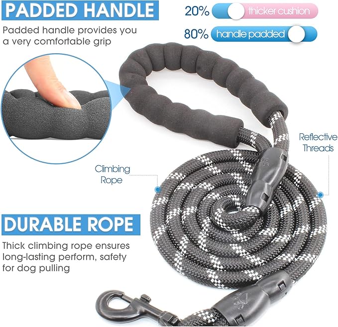 BAAPET 2/4/5/6 FT Dog Leash with Comfortable Padded Handle and Highly Reflective Threads for Small Medium and Large Dogs (5FT-1/2'', Black) BAAPET