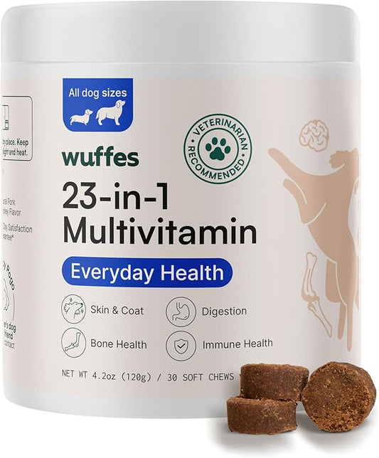 Wuffes 23-in-1 Chewable Dog Multivitamin&Supplements - Dog Multivitamin for Small&Large Breed - Pet Vitamins and Minerals for Coat, Heart, Hips&Joints, Digestion&Immune System, 30 Soft Chews (23-in-1) Wuffes