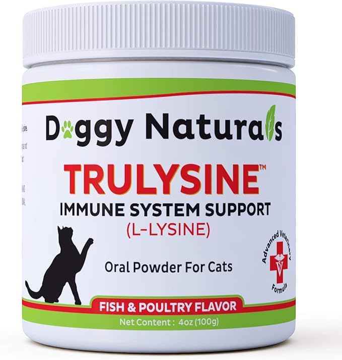 Trulysine L-Lysine for Cats Immune Support Oral Powder 4oz/100g - Cats & Kittens of All Age, Sneezing, Runny Nose Squinting, Watery Eyes - Fish & Poultry Flavor (U.S.A)(100 Grams ( 500mg / Scoop)) Pet+Health+Pharma
