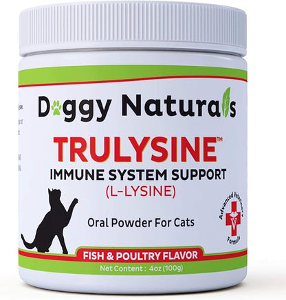 Trulysine L-Lysine for Cats Immune Support Oral Powder 4oz/100g - Cats & Kittens of All Age, Sneezing, Runny Nose Squinting, Watery Eyes - Fish & Poultry Flavor (U.S.A)(100 Grams ( 500mg / Scoop)) Pet+Health+Pharma
