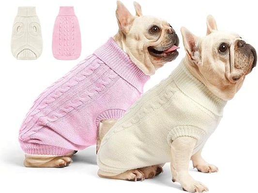 2 Pack Dog Sweaters for Small Dogs - Puppy Medium Warm Clothes in Winter, Turtleneck Pullover Design for Boy Girl Pet, Doggie, Cat, Kitten Chihuahua Bulldog Pug Beagles (3XL, Grey, Beige) - PAWPICO