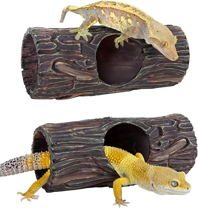 REPTIZOO Magnetic Reptile Hide Cave Resin Hollow Tree Trunk Hideout, Gecko Hide with Strong Magnetic Reptile Climbing Toy Reptile Tank Accessories for Crested Gecko,Lizard, Terrarium Decor REPTIZOO