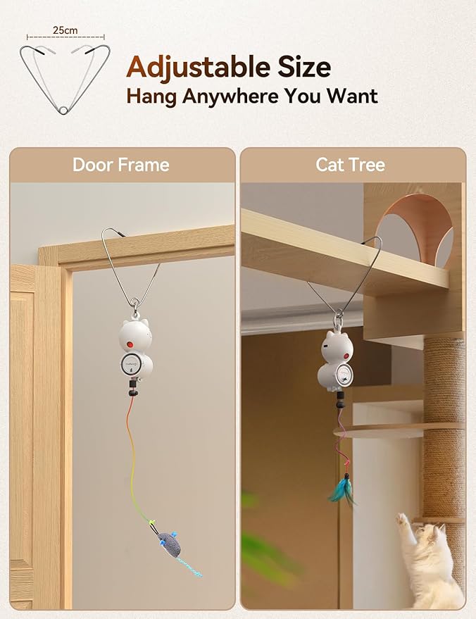 Interactive Cat Toys LED Light Hanging Cat Toys for Indoor Cats, Cat Wand Toy Cat Feather Toy, Feather & Mouse Cat Toys for Bored Adult Cats Kitten Exercise, White - PAWPICO