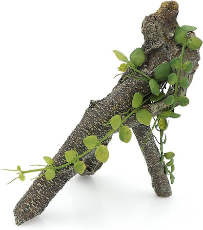 AQUA KT Reptile Corner Branch with Green Leaves Terrarium Desert Habitat Decoration for Lizard Snake Bearded Dragon Chameleon Hermit Crab Leopard Gecko Amphibian Climbing AQUAKT