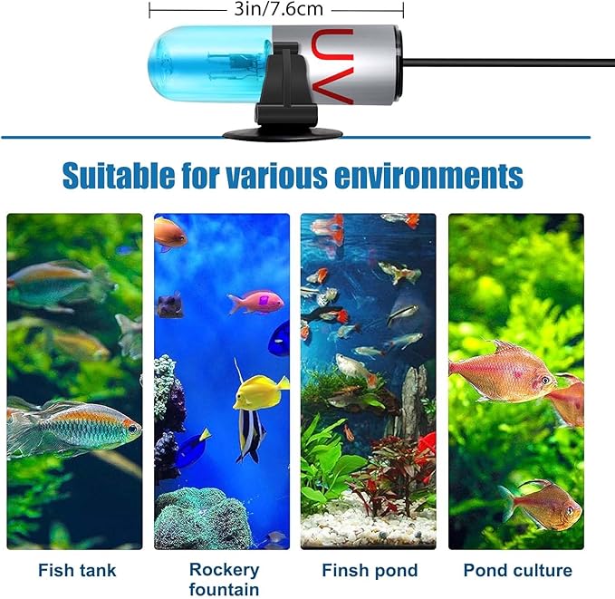 Mini 3W Aquarium Clean Light with Timer Algae Removal Light Fish Tank LED Light Aquarium Green Clean Waterproof Light for Pond Tank Aquarium, Black Rutloy