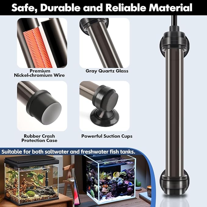 Orlushy 25W Submersible Mini Fish Tank Heater, Adjustable Aquarium Heater with Digital Display External Controller, Overheat Protection and Free Thermometer for 1-5 Gallon Freshwater & Saltwater Tank Orlushy