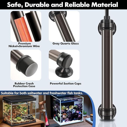 Orlushy 25W Submersible Mini Fish Tank Heater, Adjustable Aquarium Heater with Digital Display External Controller, Overheat Protection and Free Thermometer for 1-5 Gallon Freshwater & Saltwater Tank Orlushy