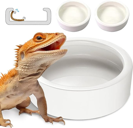 Worm Dish - Large 2 Pcs Reptile Food Water Bowl Lizard Gecko Ceramic Pet Bowls, Mealworms Bowl for Bearded Dragon Chameleon Hermit Crab Dubia Rock Reptile Cricket Dish Anti-Escape Mini Reptile Feeder HELIME