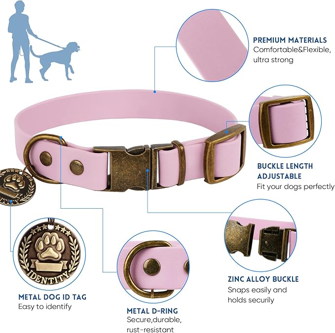 Wisedog Dog Collar and Leash Set Combo: Adjustable Durable Pet Collars with Dog Leashes for Small Medium Large Dogs,Includes One Bonus of Poop Bag Holder (S, Pale Pinkish Purple) WisedogPetSupplies