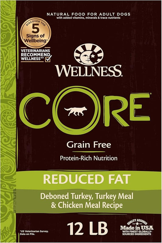 Wellness CORE Grain-Free High-Protein Dry Dog Food, Natural Ingredients, Made in USA with Real Meat, All Breeds, For Adult Dogs (Reduced Fat, 12-Pound Bag) - PAWPICO