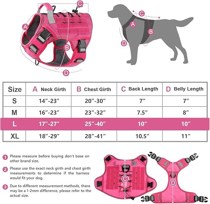 WINGOIN Pink Harness with Handle Tactical Dog Harness for Large Dogs No Pull Adjustable Reflective K9 Military Dog Vest Harnesses for Labrador Retriever, Siberian Husky, German Shepherd Dog (L) - PAWPICO