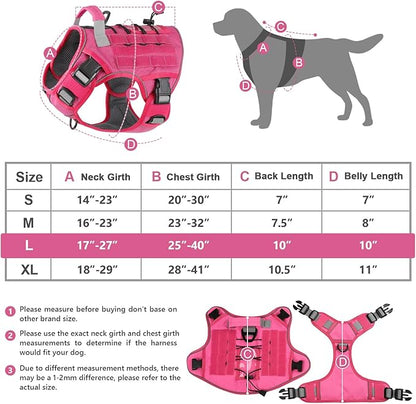 WINGOIN Pink Harness with Handle Tactical Dog Harness for Large Dogs No Pull Adjustable Reflective K9 Military Dog Vest Harnesses for Labrador Retriever, Siberian Husky, German Shepherd Dog (L) - PAWPICO