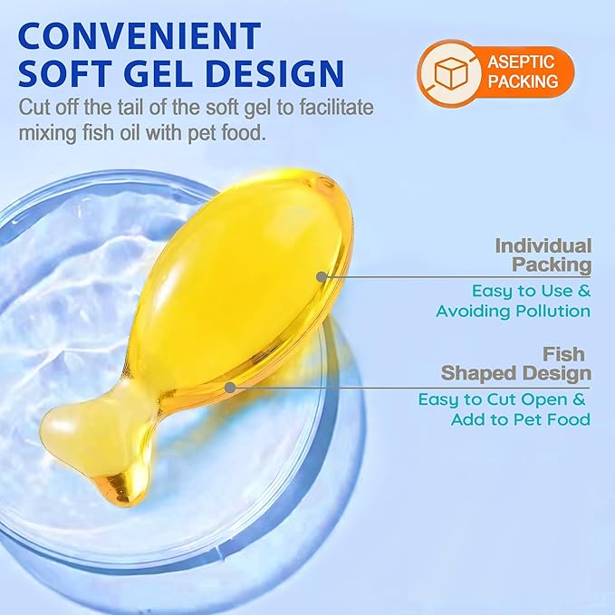 95% Omega 3 Fish Oil for Dogs & Cats, Vet-Formulated with RTG Processed Salmon Oil, Maximum EPA & DHA, Supports Heart, Skin, Coat, Joint，Heart & Immune Health, 100 Soft Gels PAWPICO