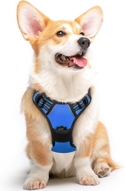 Eagloo Dog Harness Medium Sized Dog, No Pull Service Vest with Reflective Strips and Control Handle, Adjustable and Comfortable for Easy Walking, No Choke Pet Harness with 2 Metal Rings, Blue, M GoExplorewithEagloo
