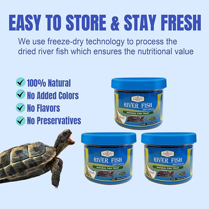 Amzey 3 Pack 0.8Oz (Total 2.4Oz or 68Gram Dried River Fish - Natural Food for Turtles, Terrapins, Reptiles and Large Tropical Fish Amzey