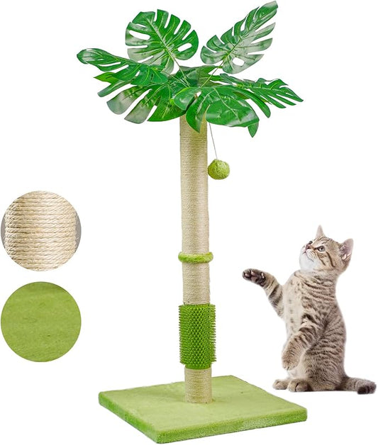 MeowHomm Cat Scratching Post, Cat Monstera Deliciosa for Indoor Cats with Natural Sisal Scratch Pole Hanging Sisal Ropes and Balls, Cute 40" Tall Cat Scratcher for Large Cat and Kittens - PAWPICO