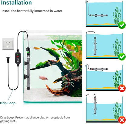 hygger Submersible Aquarium Heater, 100W 150W 200W 300W Adjustable Fish Tahk Heater with Temperature Controller, LED Display, Small Aquarium Betta Heater for up to 20/26/40/48 Gallons hygger