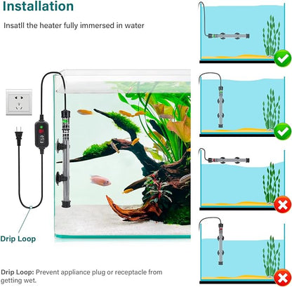 hygger Submersible Aquarium Heater, 100W 150W 200W 300W Adjustable Fish Tahk Heater with Temperature Controller, LED Display, Small Aquarium Betta Heater for up to 20/26/40/48 Gallons hygger