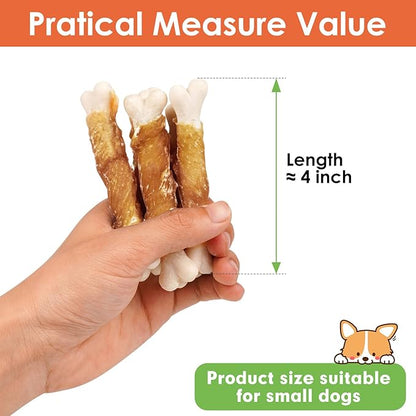 MON2SUN Dog Treats, Chicken Wrapped Calcium Dog Bones Without Rawhide, 4 Inch Training Treats for Teeth Cleaning and Fresh Breath, Dog Chews for Puppy and Small Dogs (10 Ounce - Pack of 1) - PAWPICO