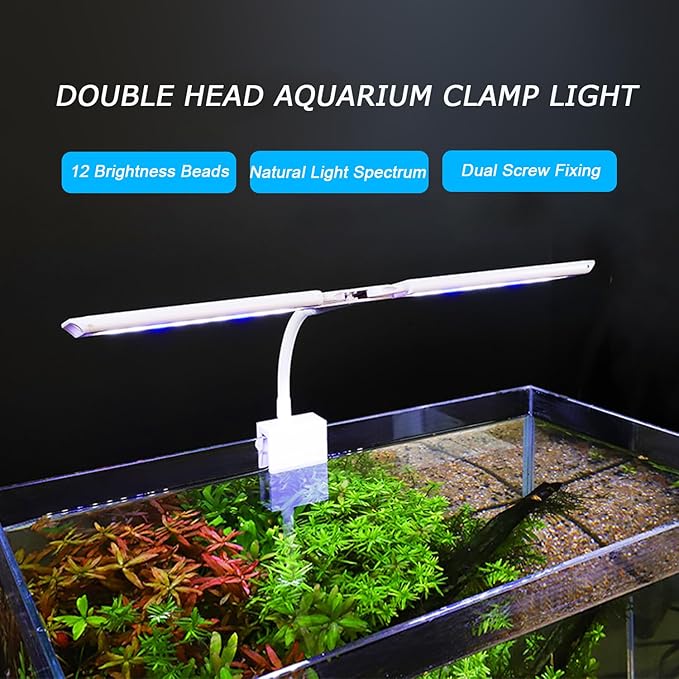LED Aquarium Light Full Spectrum Clip Fish Tank Light Plants Light Double Swing Arm Light 4W Suitable for 5-20 Gal Fish Tank PUEUTU