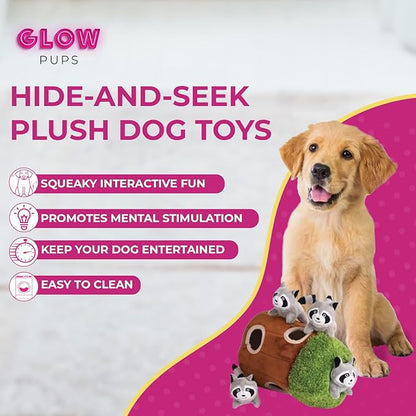 Raccoon in Tree Hide and Seek Dog Toy for Small and Medium Size Dogs, Plush Raccoon Inside Trunk Dog Toy with Squeaker, Interactive Burrow Dog Toy (Tree with Raccoons, Small) - PAWPICO