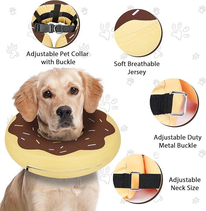 Dog Cone Collar for Small Medium Large Dogs for After Surgery, Pet Inflatable Neck Donut Collar Soft Protective Recovery Cone for Dogs and Cats - Alternative E Collar Does not Block Vision - Brown,S MIDOG
