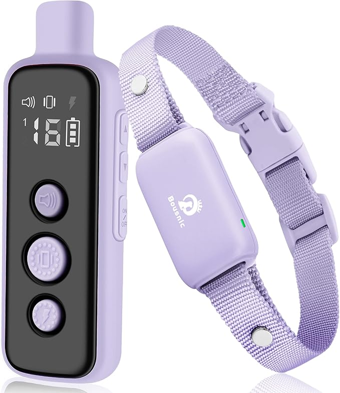 Bousnic Shock Collar for Dogs - Waterproof Rechargeable Dog Electric Training Collar with Remote for Small Medium Large Dogs with Beep, Vibration, Safe Shock Modes (8-120 Lbs) (Purple) BOUSNIC