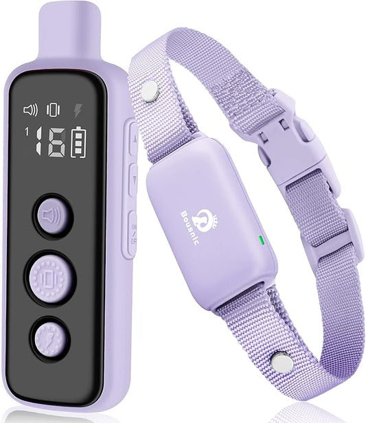 Bousnic Shock Collar for Dogs - Waterproof Rechargeable Dog Electric Training Collar with Remote for Small Medium Large Dogs with Beep, Vibration, Safe Shock Modes (8-120 Lbs) (Purple) BOUSNIC