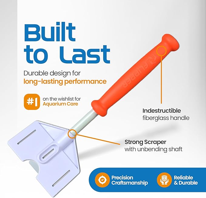 FL!PPER Flipper Platinum Aquarium Algae Scraper (10” Rigid Shaft) - Aquarium Glass Cleaner Tool with Serrated Blade - Algae Remover for Fish Tank Scraper for Glass Aquariums and Acrylic Tanks FLPPER