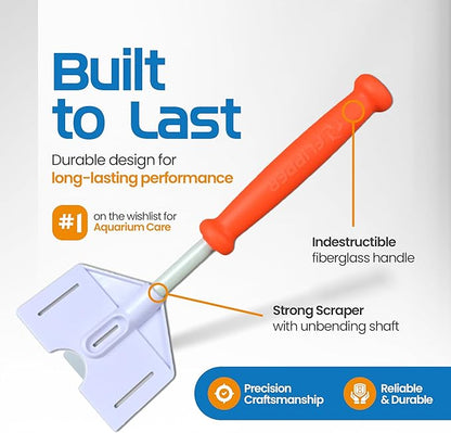 FL!PPER Flipper Platinum Aquarium Algae Scraper (10” Rigid Shaft) - Aquarium Glass Cleaner Tool with Serrated Blade - Algae Remover for Fish Tank Scraper for Glass Aquariums and Acrylic Tanks FLPPER