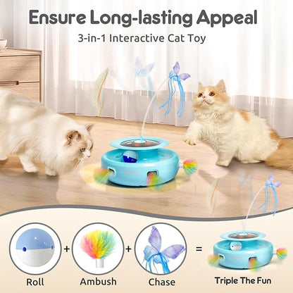 ORSDA Cat Toy, 3-in-1 Automatic Cat Toys for Indoor Cats, Electronic Whack a Mole, Fluttering Butterfly,Track Balls Kitten Toy, Rechargeable Power Interactive Feather Toys for All Breeds - PAWPICO