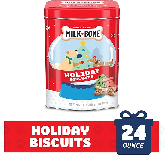 Milk-Bone Limited Edition Holiday Dog Treats, Small Biscuits, 24 Ounce Reusable Tin - PAWPICO