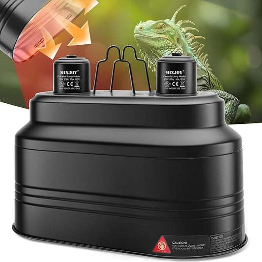 MIXJOY Dual Reptile Light Fixture, Max 160W Reptile Heat Lamp Fixture with Separate Switches, Fits Reptile Light/Heat Lamp/UVB Light for Lizards, Turtles, Snakes, and Amphibians MIXJOY