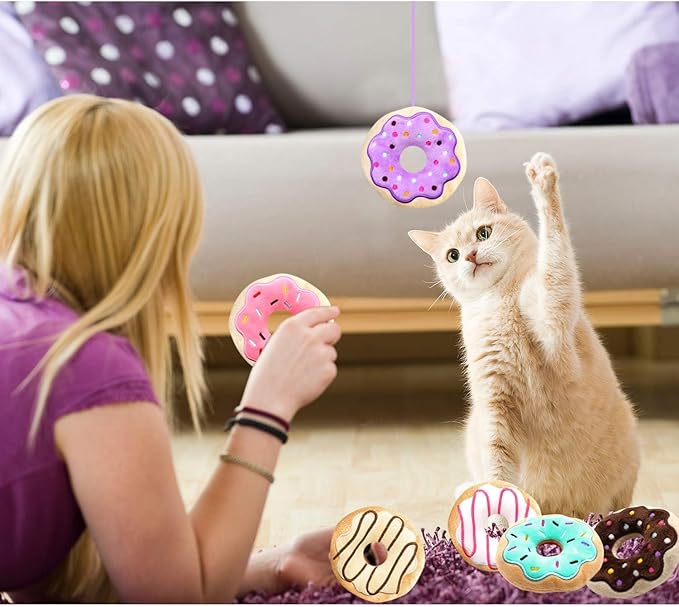 6 Pack Donut Cat Catnip Toys Kitten Chew Knickknack Sprinkles Interactive Pillows Teeth Grinding Catmint Plush Plaything Kitty Birthday Ideas Supplies 4 Inches - PAWPICO