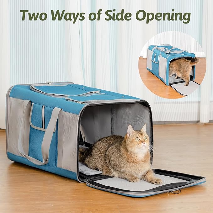 Sedioso Large Cat Carrier for 2 Cats, 21.7x 13.8x 13.8in Pet Carrier for Cat and Dog Up to 38lbs, All-Sided Mesh Cat Carrier with Great Ventilation, Portable Soft Sided Pet Carrier for Traveling(Blue) - PAWPICO
