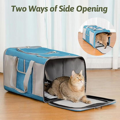 Sedioso Large Cat Carrier for 2 Cats, 21.7x 13.8x 13.8in Pet Carrier for Cat and Dog Up to 38lbs, All-Sided Mesh Cat Carrier with Great Ventilation, Portable Soft Sided Pet Carrier for Traveling(Blue) - PAWPICO
