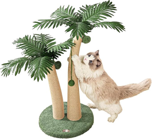 35" Tall Cat Scratching Post Cat Scratcher, 2 Curved Design Cat Post with 5 Interactive Balls, Natural Sisal Rope Cat Scratching Posts for Indoor Cats Adults and Kitten (Style A) - PAWPICO