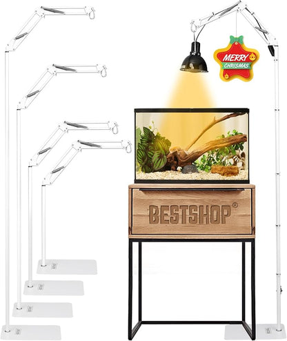 Reptile Lamp Stand, Heat Lamp Stand (15.7 to 74.3 inch) with Adjustable 360° Swing Arm for Terrarium, Reptile Heat Lamp Stand for Bearded Dragons, Turtles, and Chameleons (White) BESTSHOP