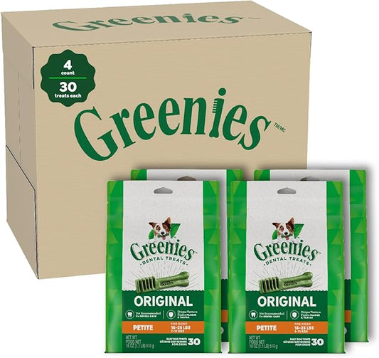GREENIES Original Petite Natural Dog Dental Care Chews Oral Health Dog Treats, 72 oz. Pack (120 Treats) - PAWPICO