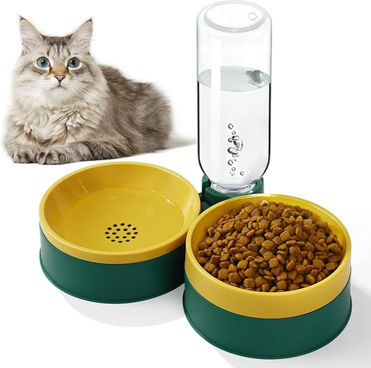 Cat Food Bowl, Cat Bowls Whisker Friendly with Water Dispenser for Cats and Small Dogs - PAWPICO