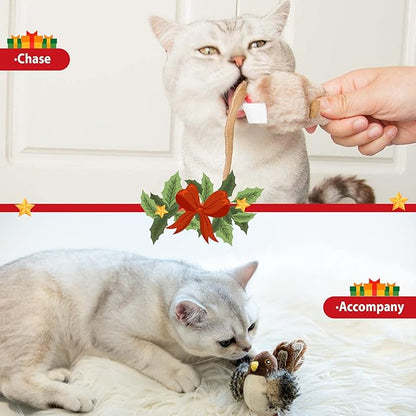 Gigwi Chirping Bird Cat Toy Set, Interactive Chasing Toy for Indoor Cat, Motion Activated Kitten Play Toy, Squeaky Cat Animal Feather Toy for All Breeds Cat Kicker - PAWPICO