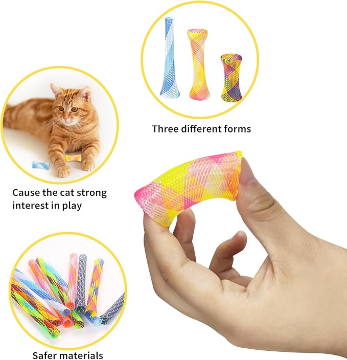 Andiker 20pcs Cat Tube Toy, 5.1inch Nylon Mesh Telescopic Folding Plastic Cat Spring Toy, Stylish Multi-Colored Cat Chew Toy, Interactive Cat Toys for Indoor Cats to Chase, Bite, and Pounce (20pcs) - PAWPICO